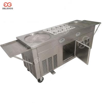 China Double Pan Fried Ice Cream Roll Machine, Thailand Fried Ice Cream Snack Factory High Efficiency Machine for sale