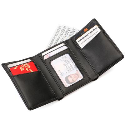 China RFID Custom 3 Fold Wallet OEM Slim Minimalist RFID Blocking Leather Men's Triple Wallet for sale