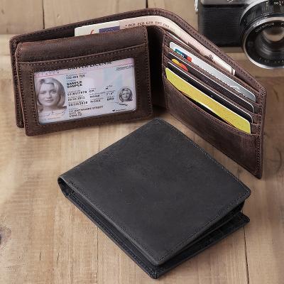 China RFID RFID Blocking Genuine Leather Bifold Men's Wallet Minimalist Slim Custom Real Leather Gentlemen Wallet for sale