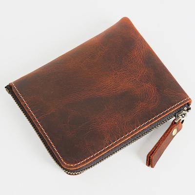 China Vintage Genuine Leather Men's Genuine Leather Zipper Coin Purse Wallet OEM Slim Minimalist Crazy Horse Leather Wallet for Men for sale