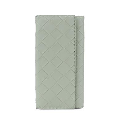 China Popular RFID Weave Leather Phone Long Lady Wallet Vogue Snap Woven Wallet for sale