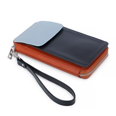 China Custom Small RFID Wristband Mobile Phone Bag Vegan Leather Cell Phone Wallet for sale