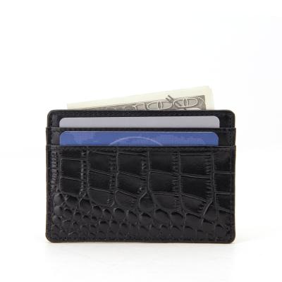 China Genuine Leather Mini Small Thin Ultra Thin RFID Blocking Men's Crocodile Pattern Genuine Leather Credit Card Holder for sale