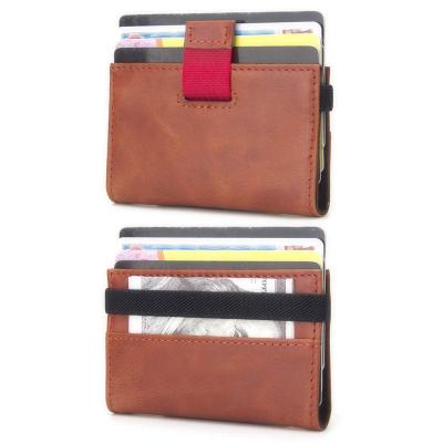 China Elastic Band Full Grain Leather Wallet Minimalist Slim RFID Card Holder for sale