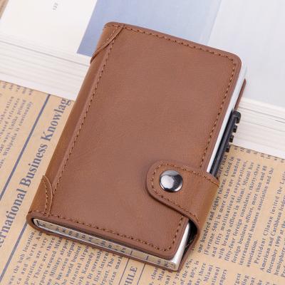 China Leather Aluminum RFID Credit Card Holder Case Wallet RFID Pop Up Credit Card Holder for sale