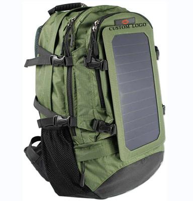 China Custom Nylon+Poly Amazon Camping Hiking Solar Backpack 6.5W Solar Panel Charge For Cell Phones And Device 5V Power Supply for sale