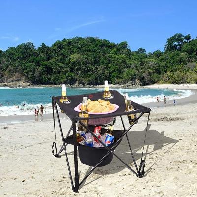 China Outdoor Folding Table Outdoor Folding Table with Cooler Element, Multi-Function Camping Tables with 4 Drink Holders and Storage Bag for sale