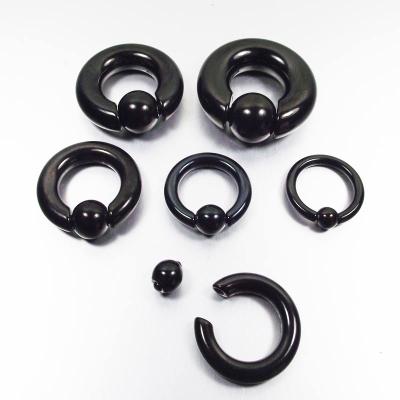 China Large Stainless Steel Circle Punk Black Captive Rings With Spring Ball CBR Ear Nose Closure Piercing PA Ring Body Jewelry for sale