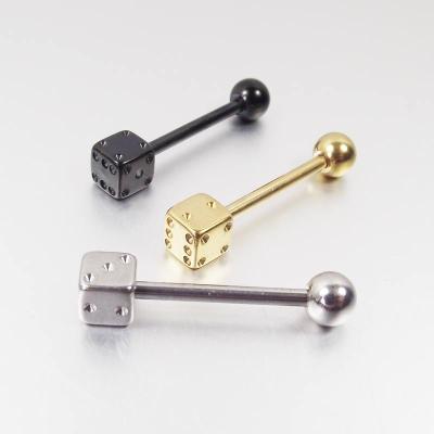 China Stainless Steel Dice Punk Tongue Rings Square Ball Tongue Punk Barbell Ring for sale