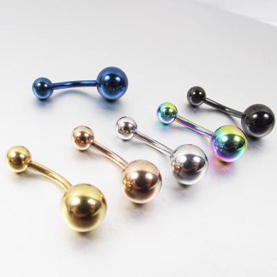 China 14G Rose Gold Black 316L Stainless Steel Double Ball Belly Ring Punk Belly Button Rings Belly Button Body Piercing Jewelry for sale