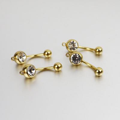 China Punk 14G Gold Vertical Circle Add Your Own Charm Gem Double Crystal CZ Belly Ring DIY Body Jewelry Navel Ring for sale