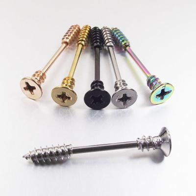 China Punk Gold Screw Nipple Barbell Ring 14G Surgical Steel Body Jewely Black Silver Factory for sale