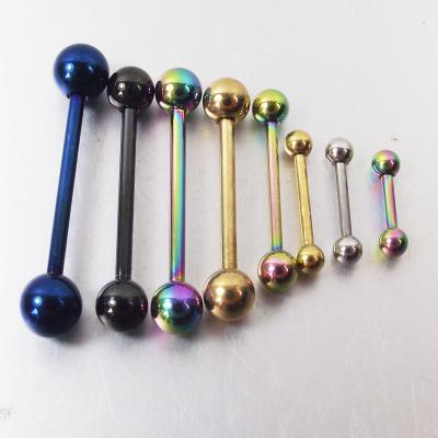 China 14G 16G Rainbow Gold Long Barbell Tongue Ring Nipple Bar Tragus Punk Industrial Ear Piercing Body Jewelry for sale