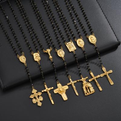 China Religious High Quality Gold Plated Cross Pendant Beads Stainless Steel Rosary Necklace for sale