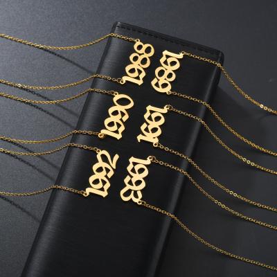 China Hiphop Stainless Steel Personalize Gold English Special Necklace Number Year Date Necklace Year Old Birth Pendant Birthday Gift for sale