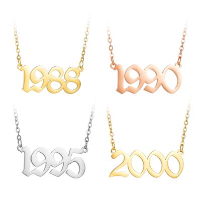 China Hiphop 18k Gold 316L Stainless Steel Birth Year Necklace Year Number Arabic Pendant Necklace Personalized Jewelry for sale