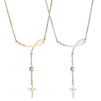 China Religious Gold Silver Stainless Steel CZ Stone Love Cross Necklace For Women Jewelry for sale