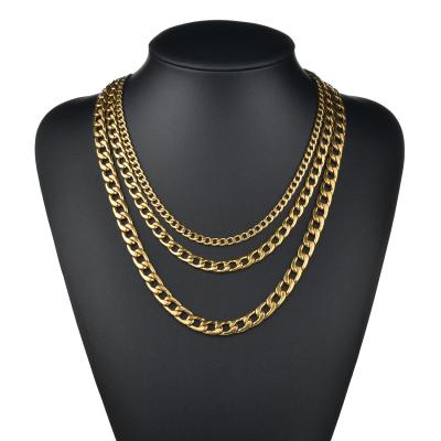 China Stainless Steel Chain Cuban Link Chokers Necklace Gold Tone Solid Metal For Men for sale