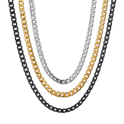 China Stainless Steel Chain Cuban Link Chokers Necklace Gold Tone Solid Metal For Men for sale