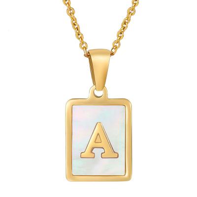 China 18K Gold Stainless Steel Religious White Rectangle Shell Alphabet Pendant Necklace Letter A-Z Initial Necklace for sale