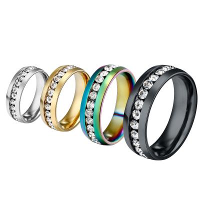 China FASHIONABLE Gold Stainless Steel CZ Black Clear Rings For Women Rings Exquisite Jewelry for sale