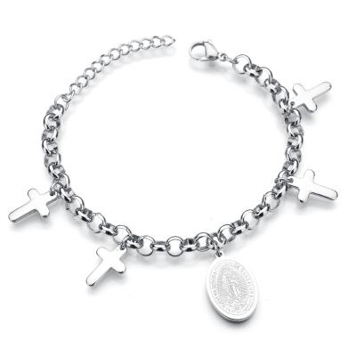 China 3 Jesus Charm Muti Layer Chain TRENDY stainless steel cross bracelets for women for sale