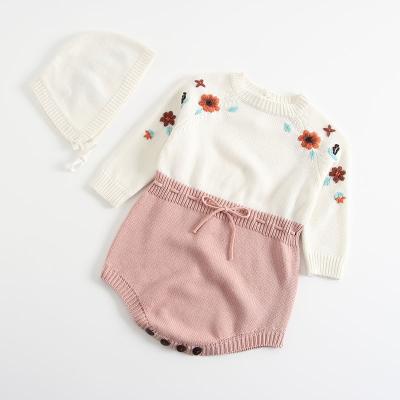 China Autumn Winter Girls Baby Comfortable 100% Pure Cotton Knitted Hand Embroidered Flowers Style Romper Sweater Soft Crewneck Sweater for sale