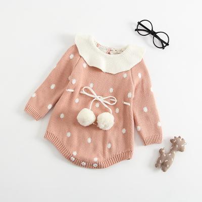 China Fart Clothes Autumn Winter Newborn Romper Bag Cotton Polka Dots Thickened Lotus Leaf Collar Knitted Baby Romper One Piece Sweater for sale