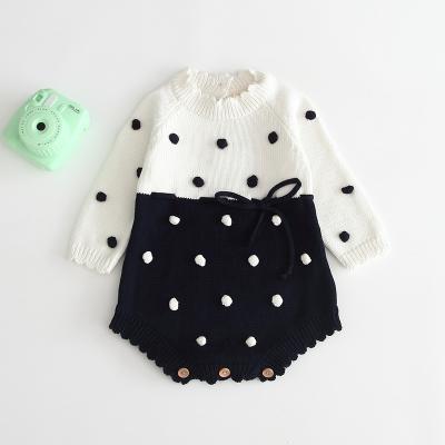 China Kids 100% Cotton Spring Babies Bubble Ball Jumpsuit Cotton Romper Sleeveless Black And White Knitting Sweater Long for sale