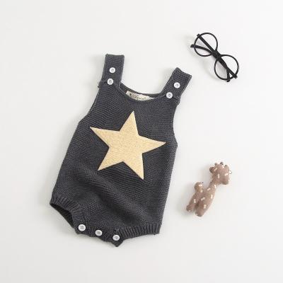 China Cute One-Piece Unisex Cotton Heart Spring Star Baby Boy Sweater Overall Knitting Romper Baby Clothes Button Closure for sale