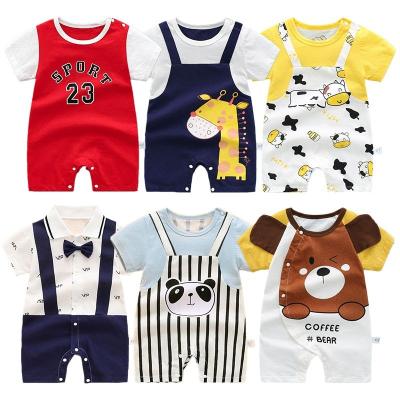 China Cotton 100% 2022 Summer Cotton Ribbed Baby Boy Clothes Cartoon Rompers For Girls Newborn Short Sleeve Overalls Cotton Kids Pajamas 0-24m for sale