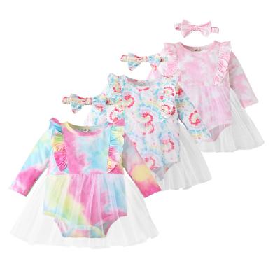 China New Baby Polyester/Spring Cotton Clothes Newborn Jumpsuit 0-24M Rainbow Baby Jumpsuit + Headband 2 Pcs Infant Babies Clothing Outfit for sale