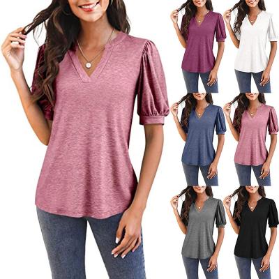 China Bubble 2022 Women's Main Amazon Summer V-neck Solid Color Casual QUICK DRY New Shapewear Loose T-shirt Women for sale