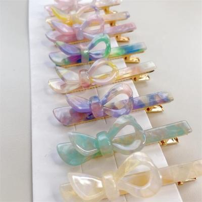 China Hair Clip Acetate Leaf Bow Hairpin For Side Hair Pin Bangs Hair Clip Girls Fashion Gradient for sale