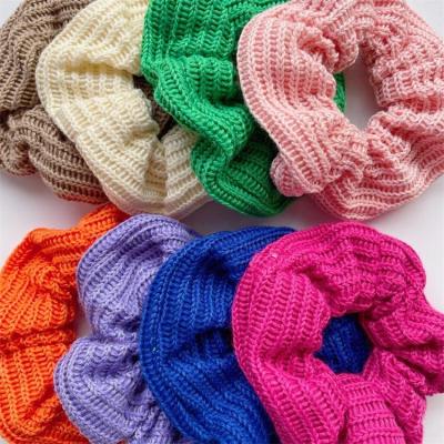 China Hair scrunchies wool knitted fashion elastic women's large intestine hair scrunchie headband multicolor tie rope girl headdress new for sale