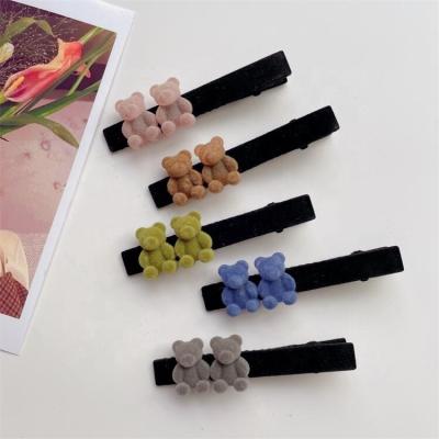 China Korean style fashion cartoon color contrast cute hair clip bear hairpin flocking hair accessories girl's favorite 2023 new for sale