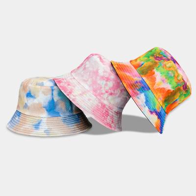 China Wholesale Sunscreen Customized European and American Printed Tie Dye Fisherman Hat Sweet Wind Sunscreen Bucket Hat Outdoor for sale