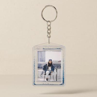 China Key 35*45mm Fits Two Photos High Quality Glitter Rectangle Shaped Acrylic Glitter Frame Key Chain for sale