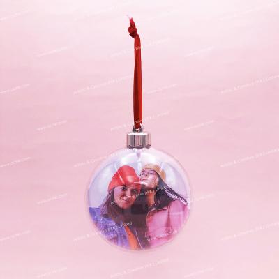 China Large Multifunctional Purpose Christmas Tree Decoration Plastic Clearly Stands Two Photo Bauble Frame Ornament for sale