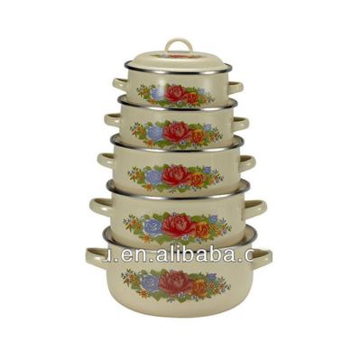 China 5 PCS Enamel Utensils Casserole Set Sustainable Cookware Pot Set Kitchenware With Natural Ivory Handle for sale