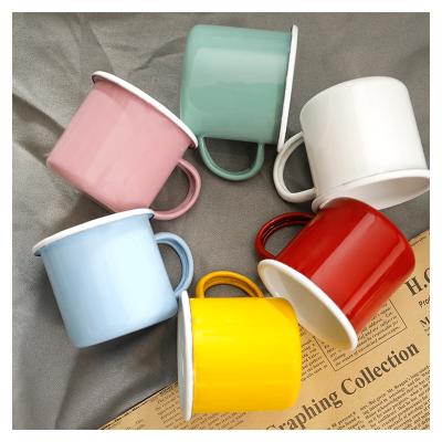 China Durable Double Walled Enamel Coffee Wine Water Drink Milk Mugs Set 6 Color for sale