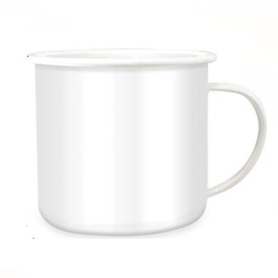 China 8cm Diameter Double Wall Sustainable Coffe Wholesale Enamel Mug White Color With Printed Logo for sale