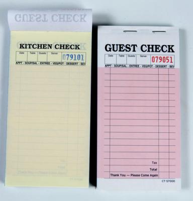 China Customized English Language Perforated 2-Part Hotel Guest Checks for sale