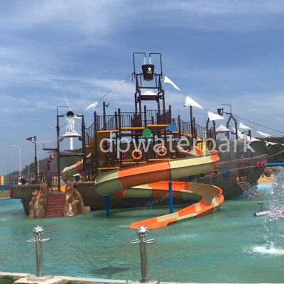 China Commercial Water Park Equipment Large Water Park Water House Pirate Ship Style Fiberglass Adult Water Playground Slide Set for sale