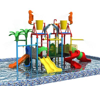 China Indoor Water Park Aqua Play Equipment Backyard Kids Spray Park Small Plastic Water Playground Slide With Water Bucket for sale