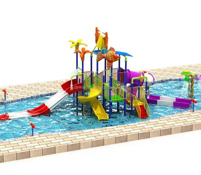 China Commercial Water Park Aqua Play Equipment Kids Spray Park Medium Fiberglass Water Playground Slide With Water Bucket for sale