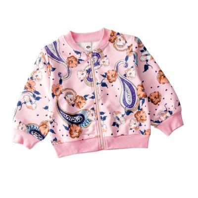 China Anti-wrinkle Girls' Casual Jacket With Round Neck Zipper Print Pattern Kids Girls Coats Custom Outerwear for sale