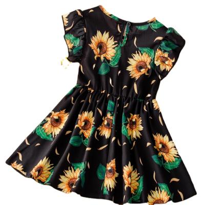 China Viable Sunflower Print Short Sleeve Round Neck Fashion Dress Casual Dress for sale