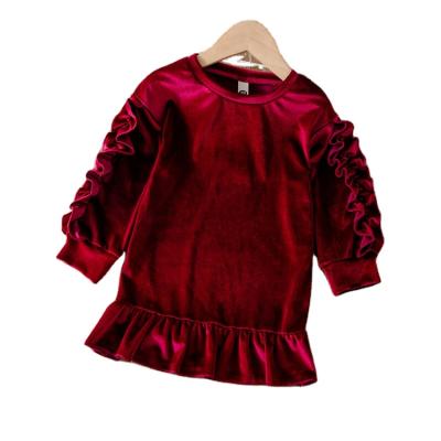 China Long Sleeve Padded Red Round Neck Dress Mini Kid Dress Baby Girl Dresses for sale