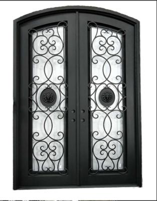 China Craftsman Wrought Iron Entry Tempered Glass Doors and Steel Double Doors Exterior Export for sale